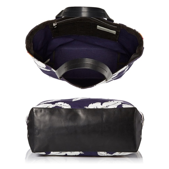 Jack Spade Poppy Floral Navy Canvas and Leather Tote Bag - Picture 3 of 12